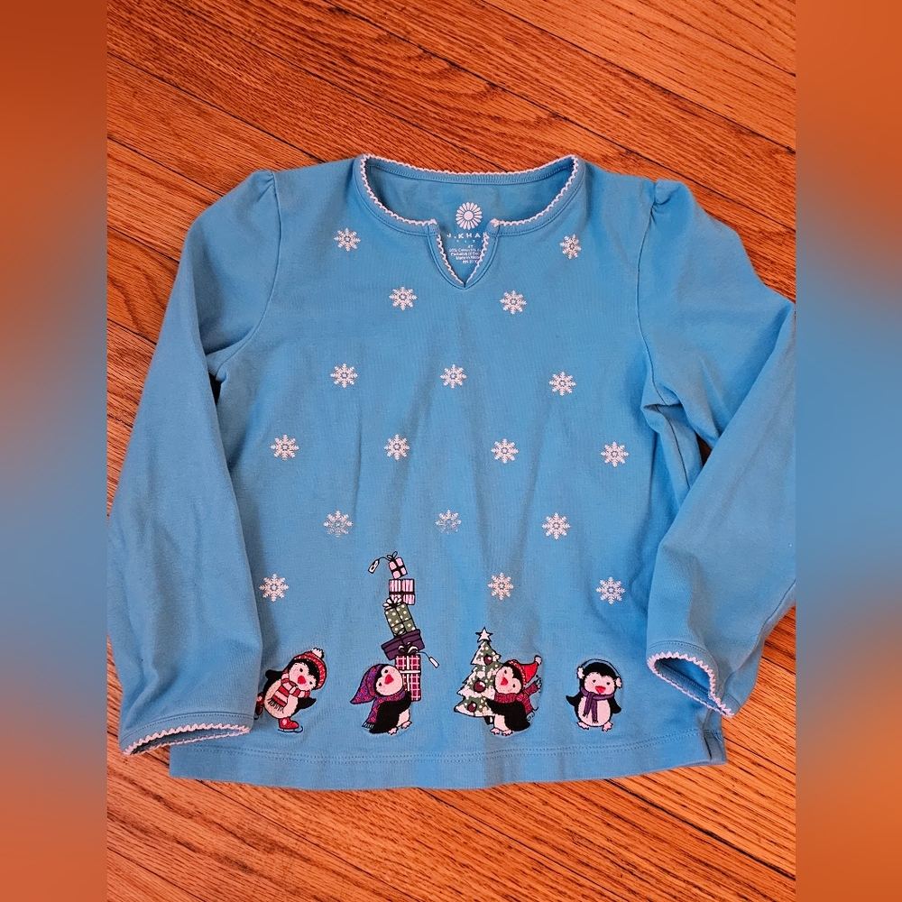 4t girls j khaki winter penguin top
